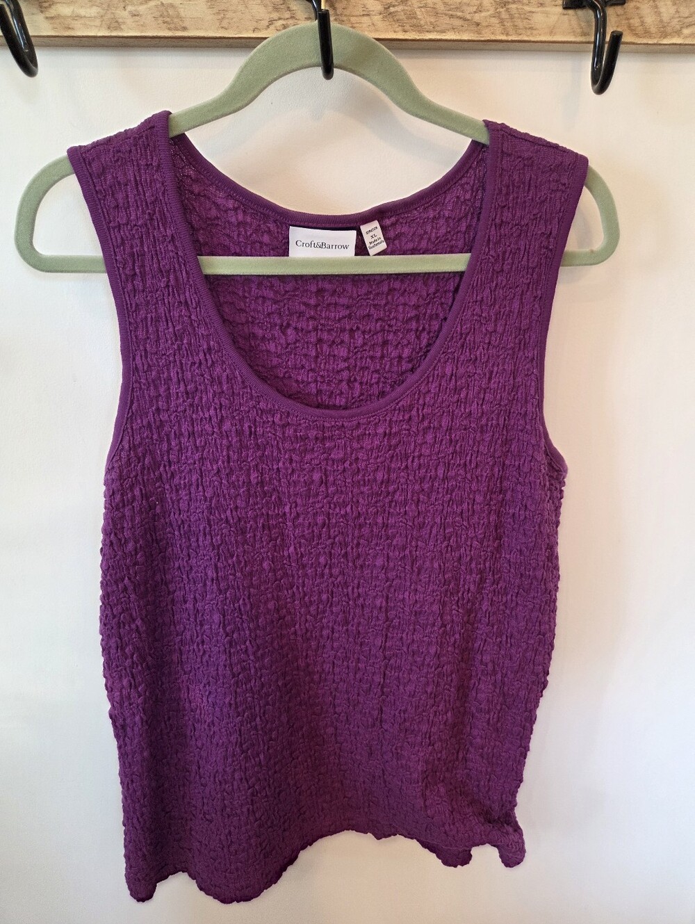 Women's Croft & Barrow Sleeveless Tank Top Purple Crinkled Cotton Blend XL NWOT